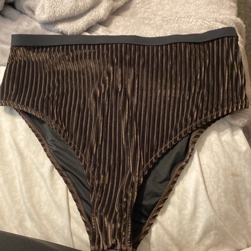 brown ribbed velvet high waisted swim suit bottoms